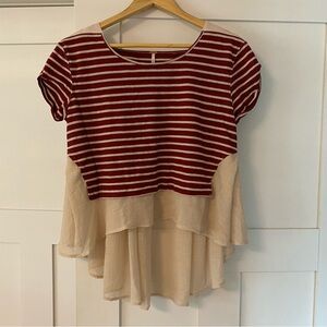 Free People Burgundy and Cream Striped Layered Top